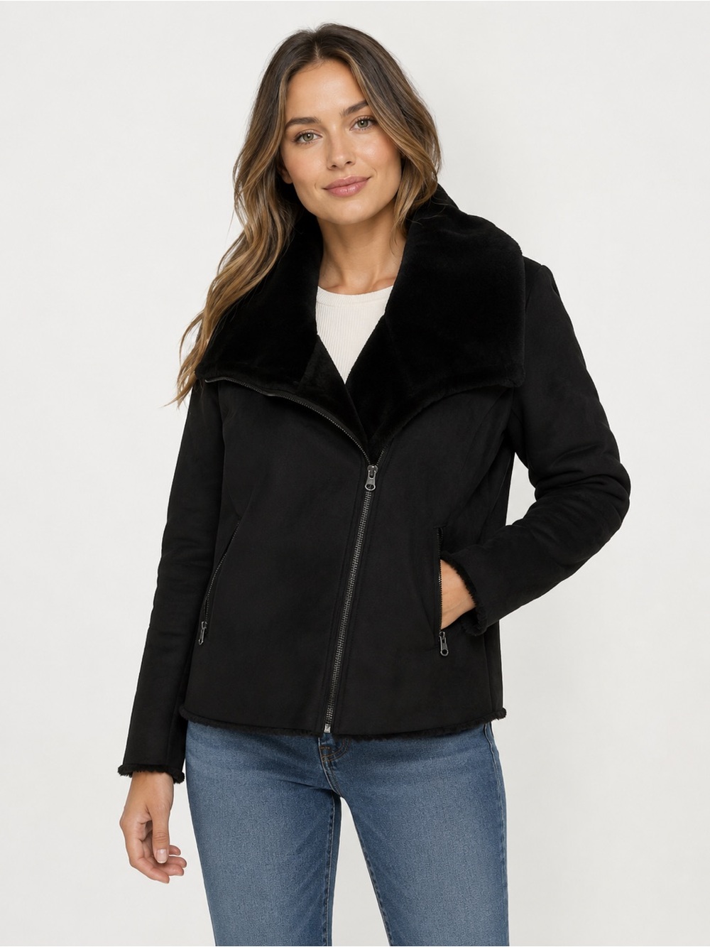 Joe Fresh Faux Fur Collar Jacket Faux Suede